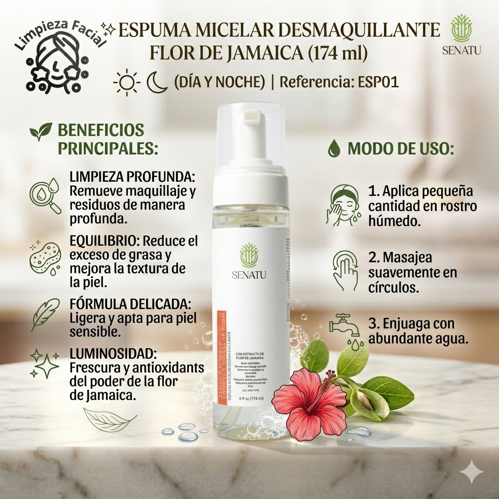 ESPUMA MICELAR DESMAQUILLANTE FLOR DE JAMAICA (TODO TIPO DE PIEL) (174 ml)