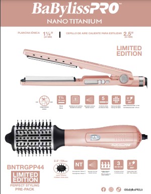 [BNTRGPP44UX] BaBylissPRO® COMBO FLAT 1 1/4" + HOT AIR BRUSH 2.5" ROSE LIMITED EDITION