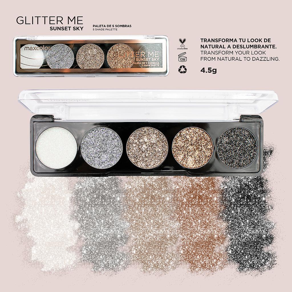 PALETA DE SOMBRAS GLITTER ME SUNSET SKY 5 TONOS MAXCOLOR - CAJA DE 96 UNIDS