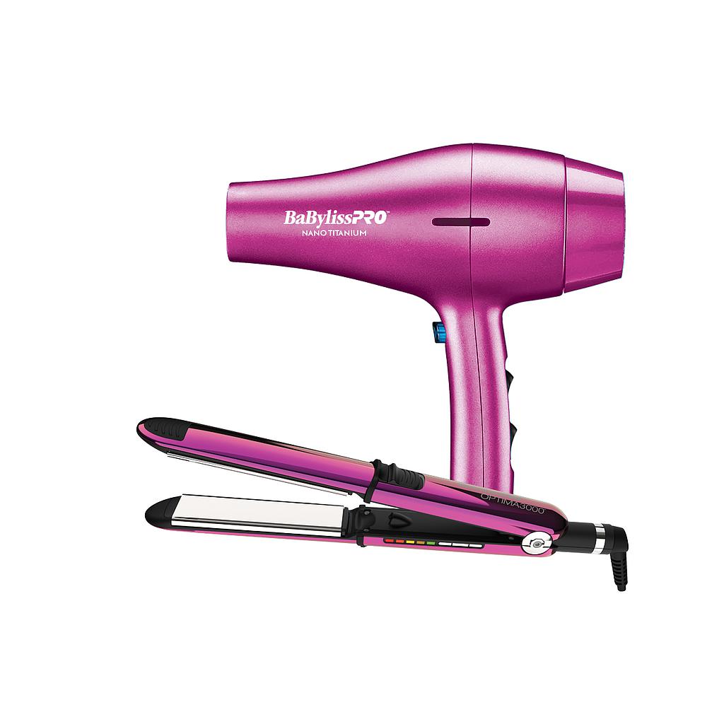 BaBylissPRO® COMBO BLOWER  2000 PLANCHA OPTIMA 1 1/4 Nano Titanium™ PINK