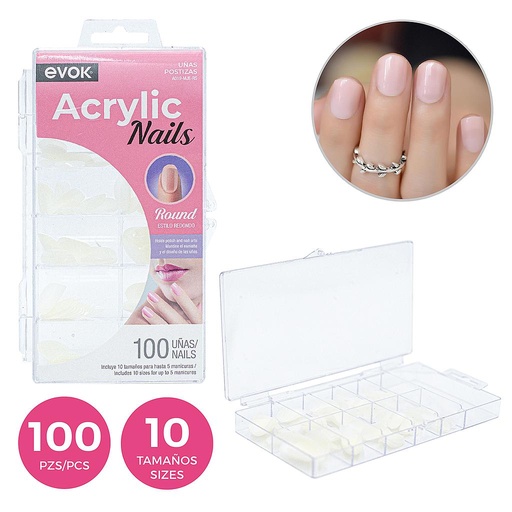 [A019-MJE-RS] UÑAS POSTIZAS REDONDA 100PZA 