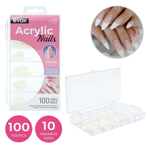 [A019-MJE-SS] UÑAS POSTIZAS STILETTO 100PZA 