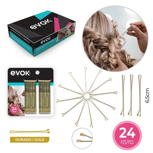 [EV-CL-24GDS] PINCHOS PARA EL CABELLO DORADO 6.5 CMM 24PCS 