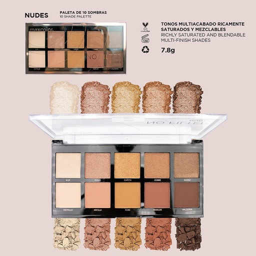 [EV-10SP-5] PALETA DE SOMBRAS NUDES 10 TONOS MAXCOLOR - CAJA DE 24 UNIDS