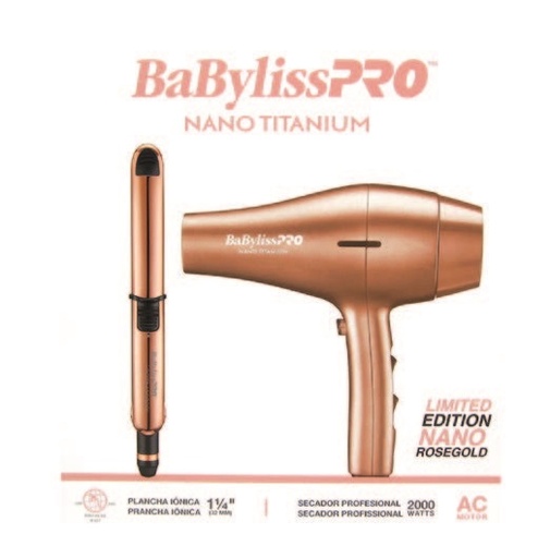 [BNTRGPP48UX] BaBylissPRO® COMBO BLOWER  2000 PLANCHA OPTIMA 1 1/4 Nano Titanium™ ROSE